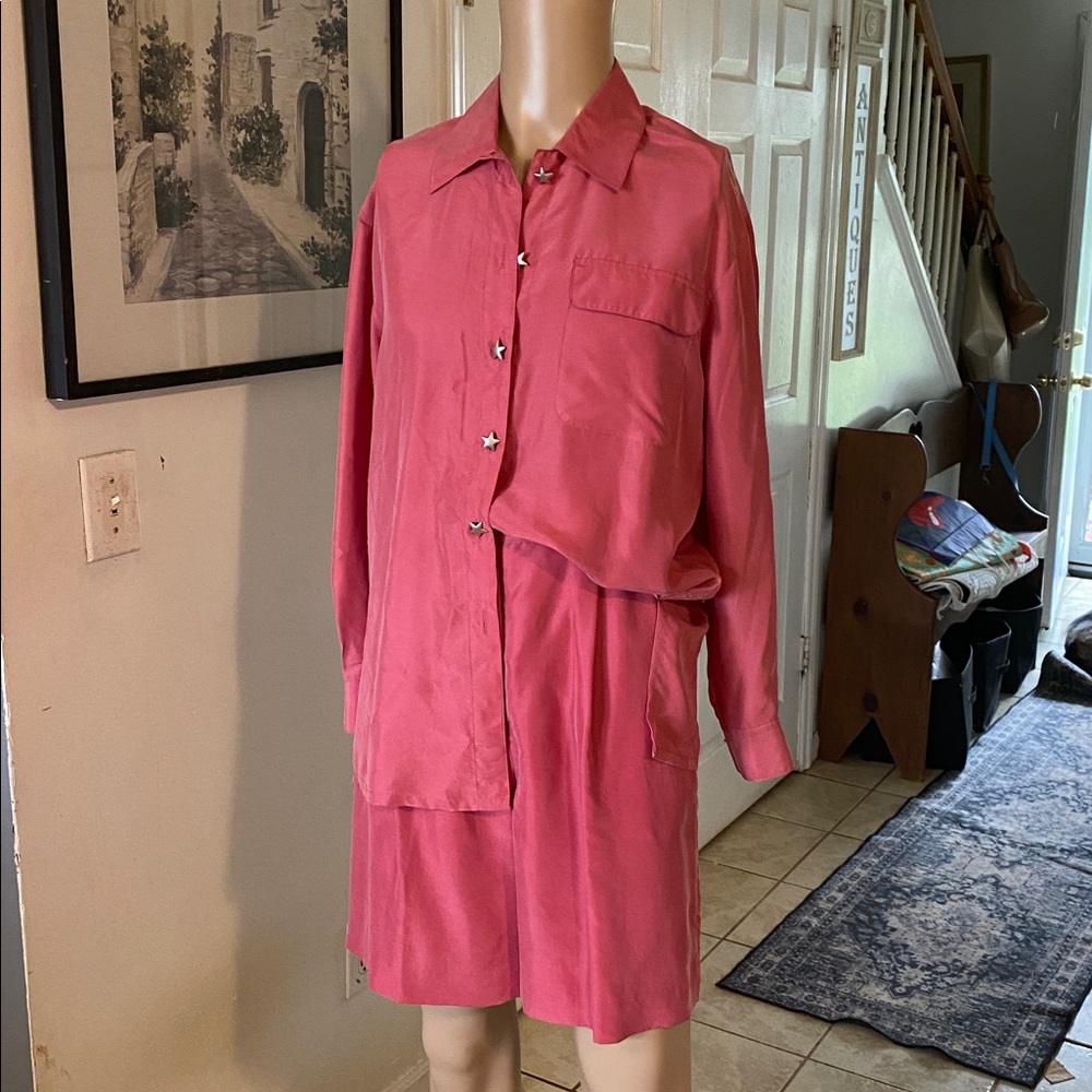 Apart vintage Pink Two-Piece silk Shirt and short Set - Picture 2 of 13